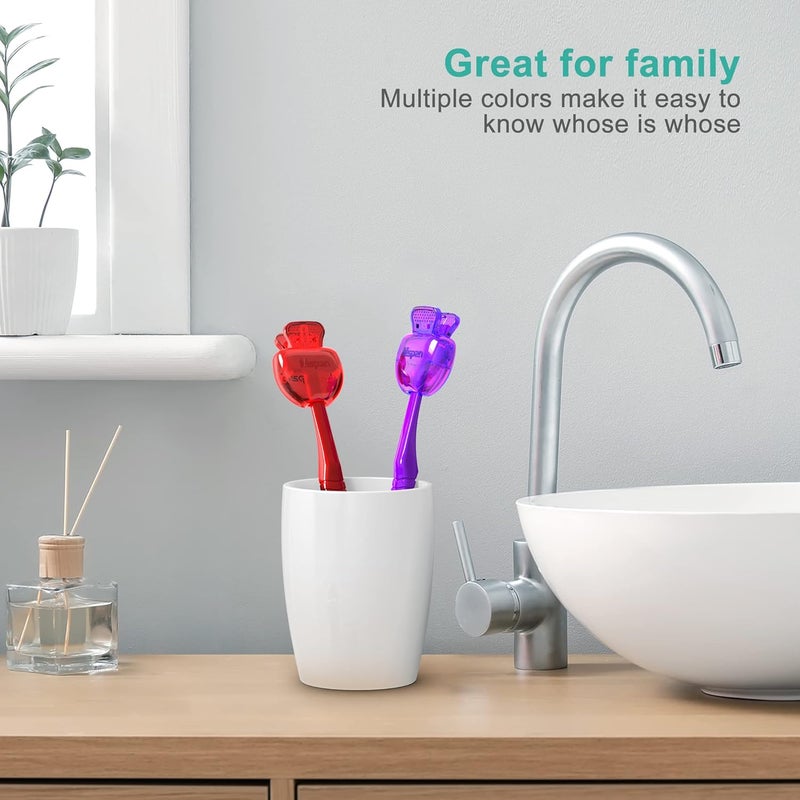 Mspan Tongue Scraper Cleaner for Adults: Tongue Brush Cleaning Scrubber with Plastic Travel Case Cap - Clean Bad Breath Dental Oral Care Red Purple 2 Pack - Image 5